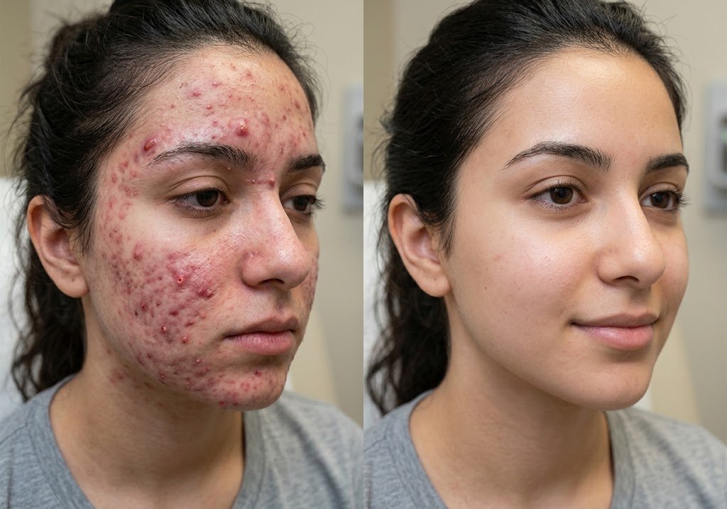 Before and after acne and scar treatment